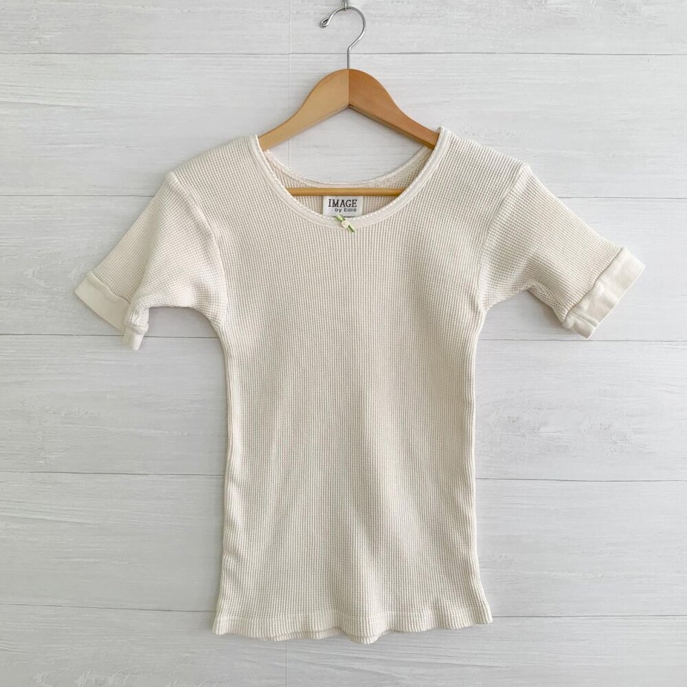 Image by Edie - Ivory short sleeve thermal waffle top, One Size